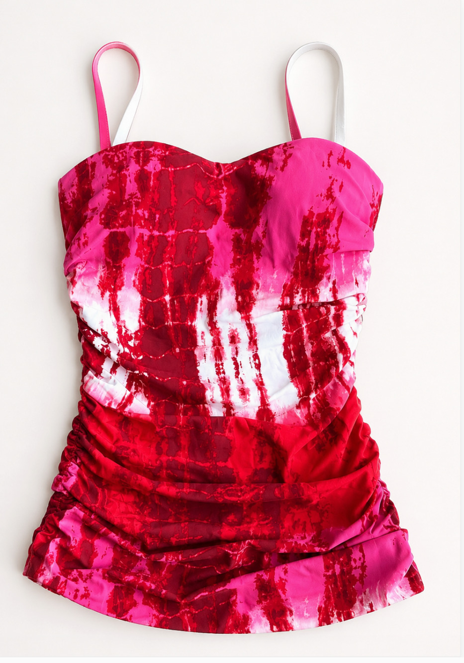 NEW NATORI OCEAN CLOUD PINK RUCHED UNDERWIRE TANKINI SWIMSUIT TOP SIZE 6 B/C